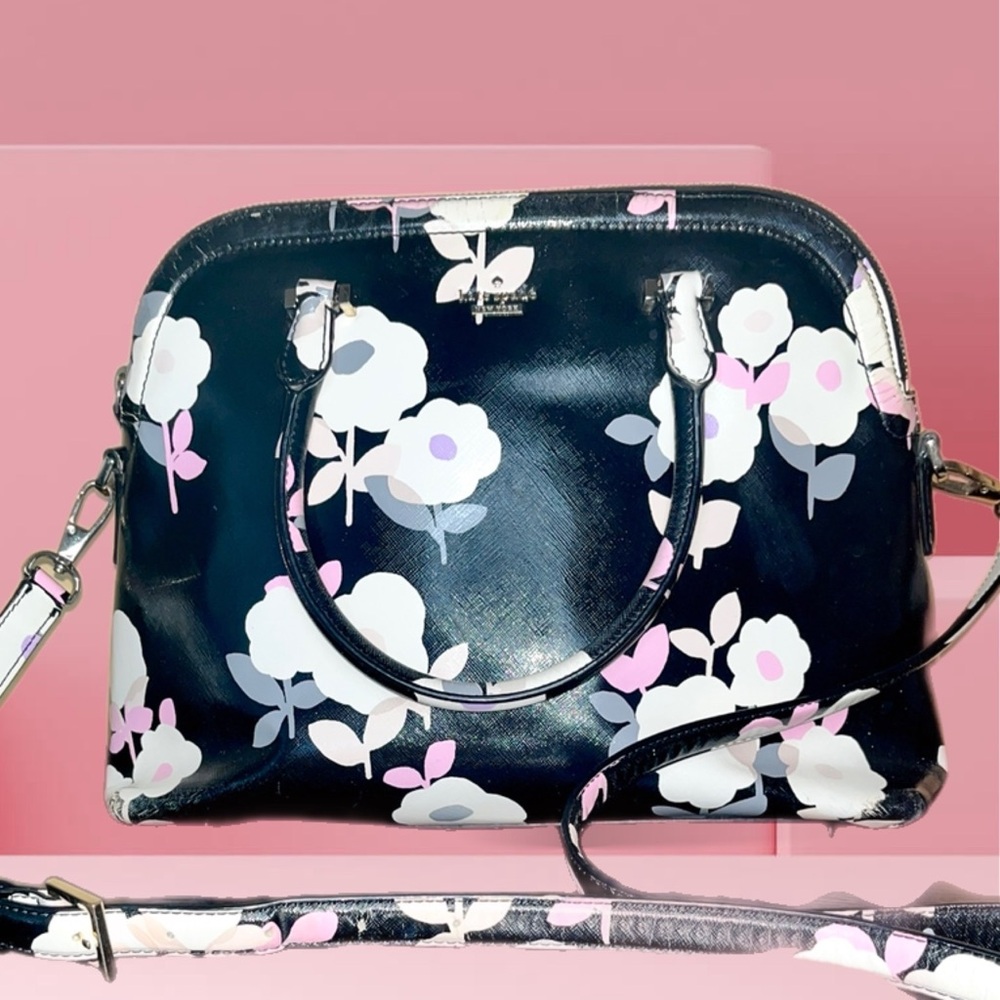 Kate Spade RARE STORYBOOK Floral Shoulder Black & Pink Crossbody w/COA